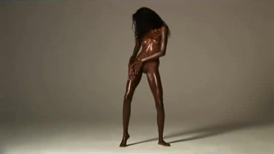 Chocolate skin flexible african model wide legs opening